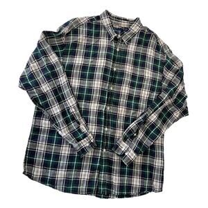 GAP Linen Blue Green Plaid Button Down Preppy Cottage Coastal Size Mens XL